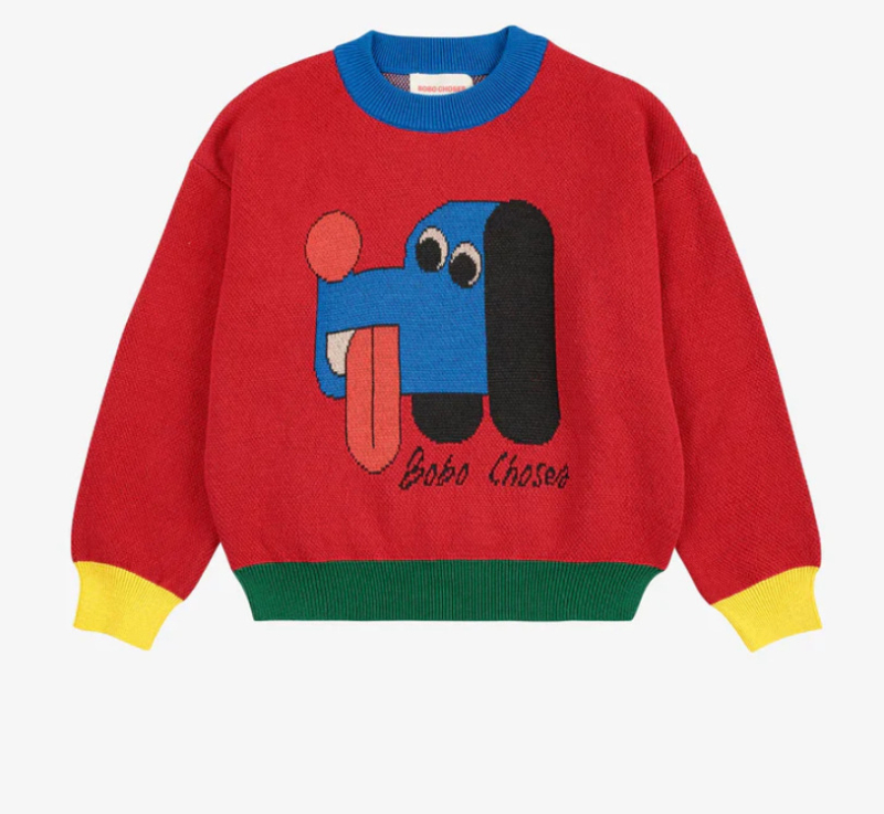 Bērnu kokvilnas adījuma džemperis, apaļš kakls, garie piedurknes, vecums 3–8 gadi, dzīvnieku karikatūras raksts