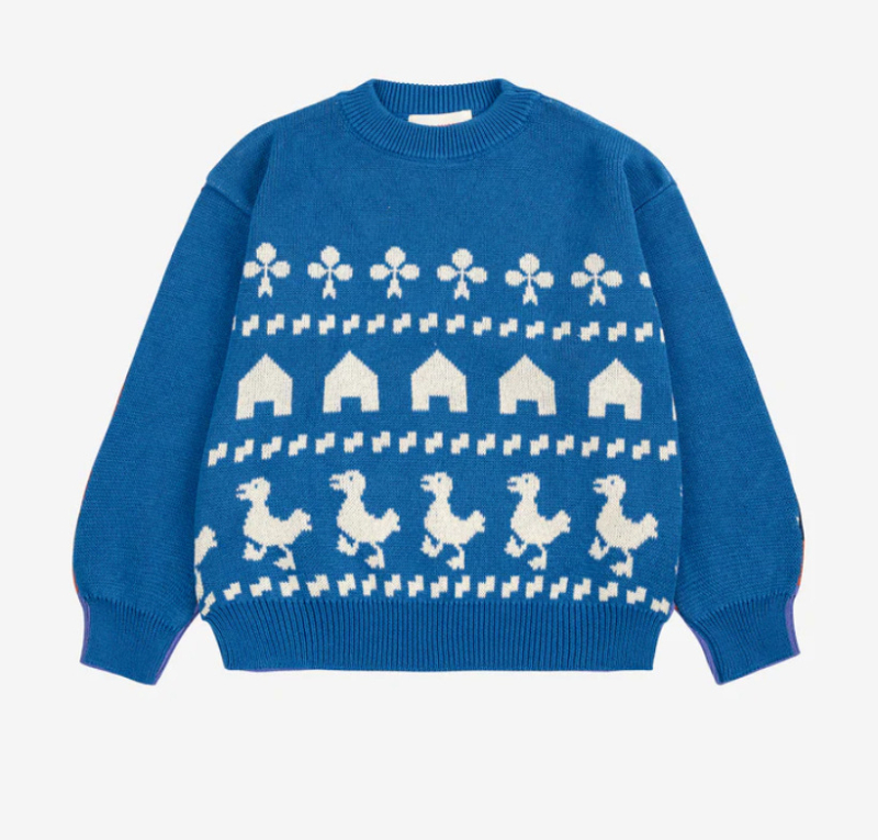 Bērnu kokvilnas adījuma džemperis, apaļš kakls, garie piedurknes, vecums 3–8 gadi, dzīvnieku karikatūras raksts