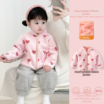 Mergaitei skirta žieminė striukė su stovinčiu kaklu, stora medvilninė medžiaga, medvilninė pamušalas, be gobtuvo