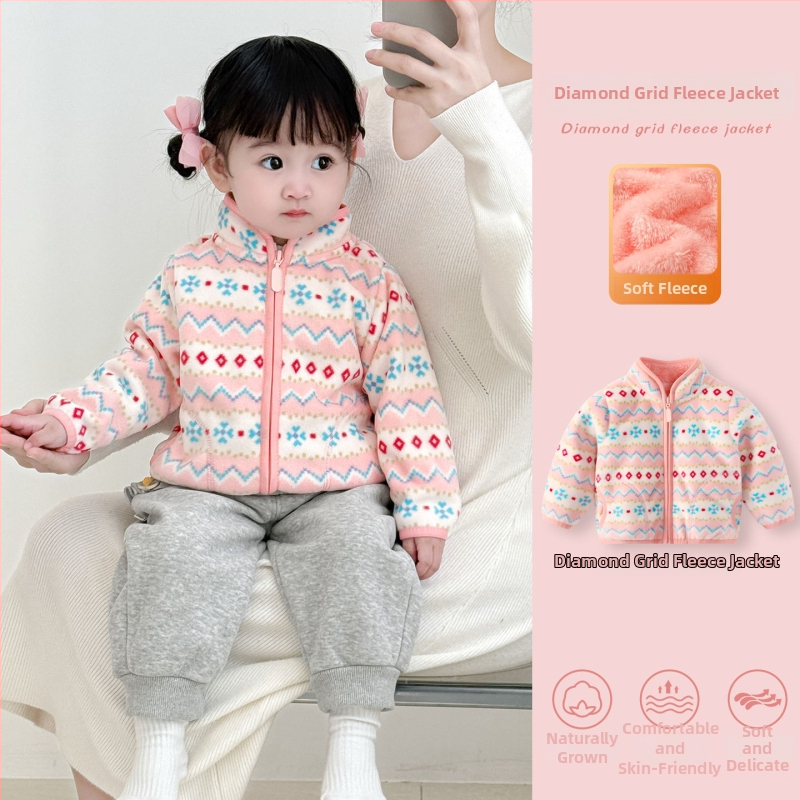 Mergaitei skirta žieminė striukė su stovinčiu kaklu, stora medvilninė medžiaga, medvilninė pamušalas, be gobtuvo