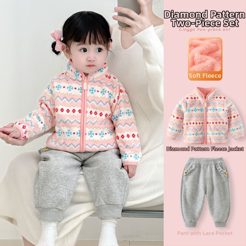 Mergaitei skirta žieminė striukė su stovinčiu kaklu, stora medvilninė medžiaga, medvilninė pamušalas, be gobtuvo