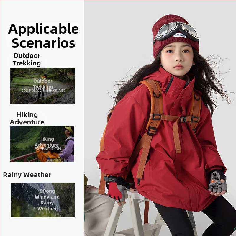 Vaiko striukė-trijų viename: vandeniškumas 8000 mm, kvėpavimo geba 10001–15000 mm, nuimama fliso įdaila, gobtuvas, unisex