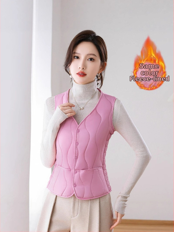 Naiste vest down-põhja täidisega, fleece vooder, paks, kitsas lõige, V-kaelus