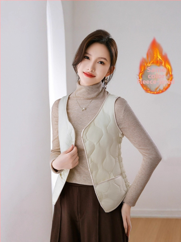 Naiste vest down-põhja täidisega, fleece vooder, paks, kitsas lõige, V-kaelus