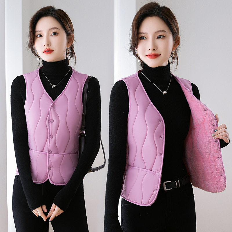 Naiste vest down-põhja täidisega, fleece vooder, paks, kitsas lõige, V-kaelus