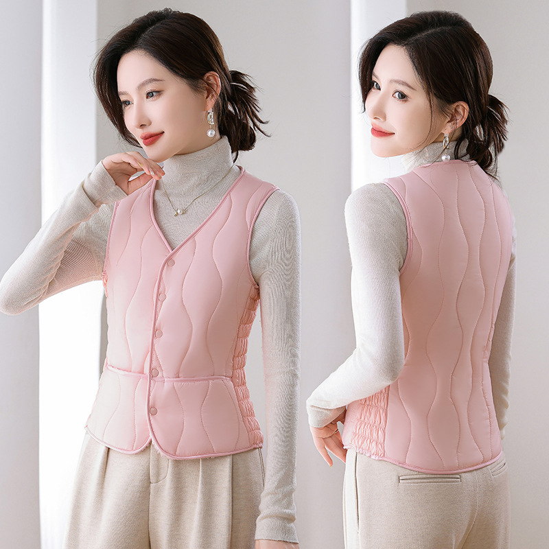 Naiste vest down-põhja täidisega, fleece vooder, paks, kitsas lõige, V-kaelus