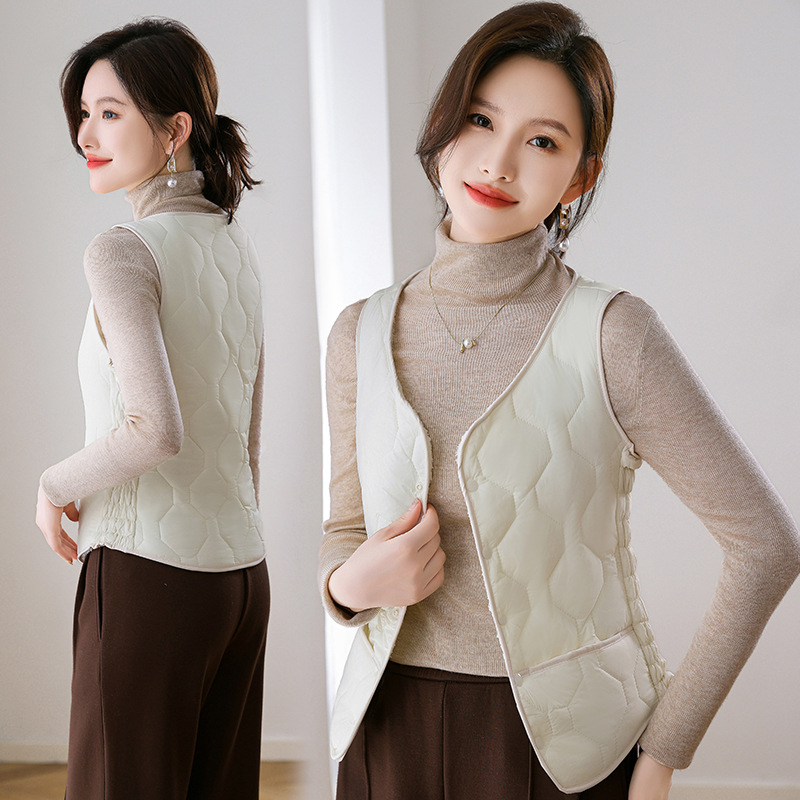 Naiste vest down-põhja täidisega, fleece vooder, paks, kitsas lõige, V-kaelus