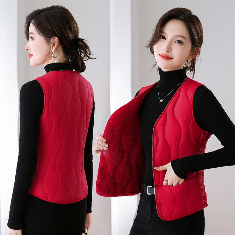 Naiste vest down-põhja täidisega, fleece vooder, paks, kitsas lõige, V-kaelus