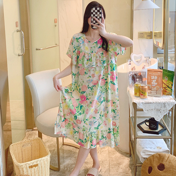 Νυχτικό από βαμβάκι-σίλκα, στρογγυλό λαιμό, μανίκια 3/4, λεπτή ύφανση, αντιβακτηριακό