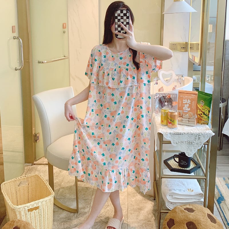 Νυχτικό από βαμβάκι-σίλκα, στρογγυλό λαιμό, μανίκια 3/4, λεπτή ύφανση, αντιβακτηριακό