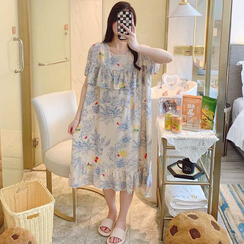 Νυχτικό από βαμβάκι-σίλκα, στρογγυλό λαιμό, μανίκια 3/4, λεπτή ύφανση, αντιβακτηριακό