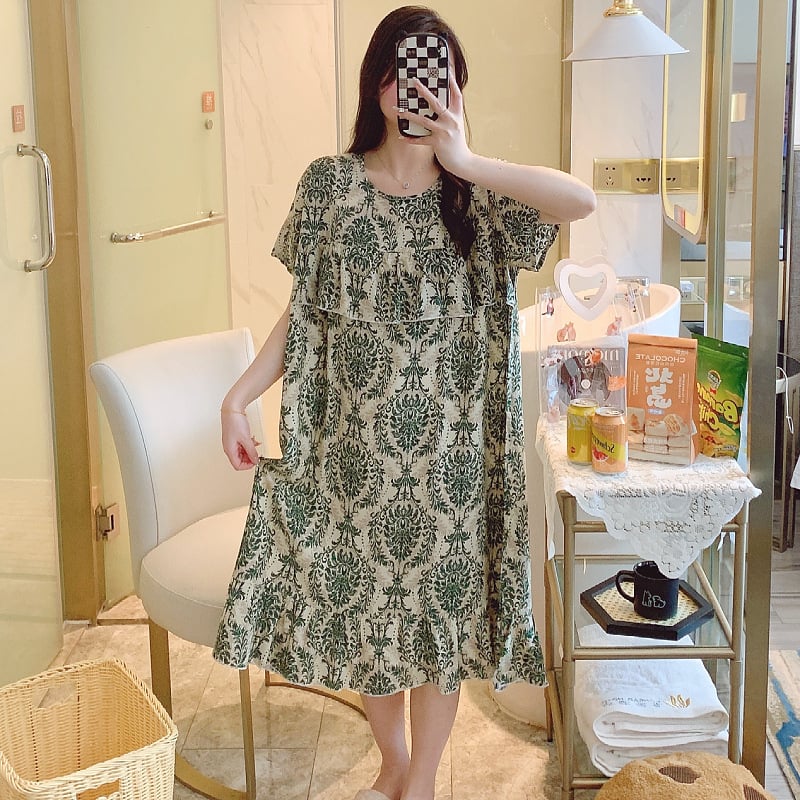 Νυχτικό από βαμβάκι-σίλκα, στρογγυλό λαιμό, μανίκια 3/4, λεπτή ύφανση, αντιβακτηριακό