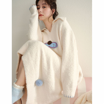 Σετ νυχτικού για κορίτσια το χειμώνα: νυχτικό σε ένα κομμάτι με μισό βελούδο, γλυκό στυλ, στρογγυλός λαιμός, μακριά μανίκια, μακριά φούστα