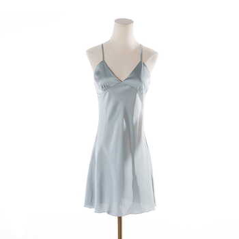 Νυχτερινό φόρεμα Sling για καλοκαίρι: V-λαιμό, ρυθμιζόμενες τιράντες, επένδυση στήθους, χωρίς μανίκια; ύφασμα προσομοίωσης μεταξιού πολυεστέρα