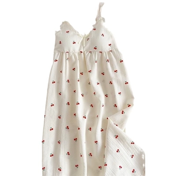 Γυναικείο καλοκαιρινό νυχτικό με τιράντες, βαμβακερό, χωρίς μανίκια, χωρίς γιακά, μίντι μήκος, για οικιακή χρήση