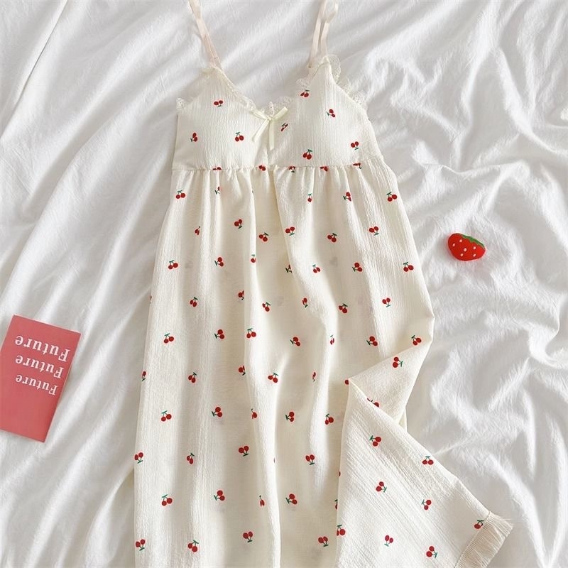 Γυναικείο καλοκαιρινό νυχτικό με τιράντες, βαμβακερό, χωρίς μανίκια, χωρίς γιακά, μίντι μήκος, για οικιακή χρήση