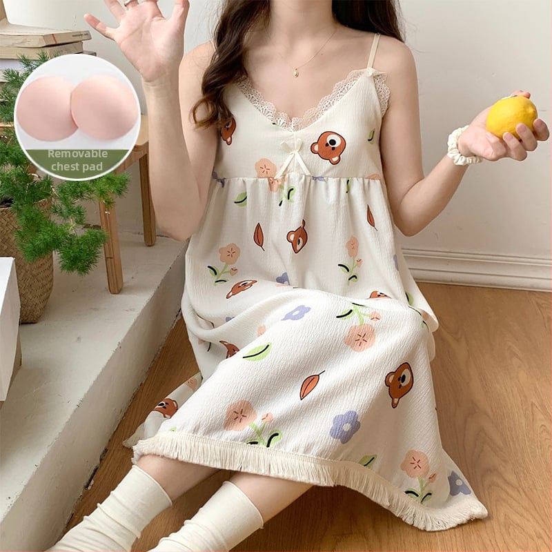 Γυναικείο καλοκαιρινό νυχτικό με τιράντες, βαμβακερό, χωρίς μανίκια, χωρίς γιακά, μίντι μήκος, για οικιακή χρήση