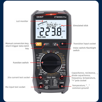 Digitālais multimetrs ar augstu precizitāti un balss paziņojumiem, ķīniešu displejs, inteliģenta aizsardzība pret apdegumiem, demontāžas instrumentu komplekts