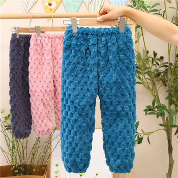 Унисекс детски панталони за домашно облекло от коралов флийс, подплатени с флис, 100% полиестер, корейски стил, зимно домашно облекло за деца на възраст 3–8 години