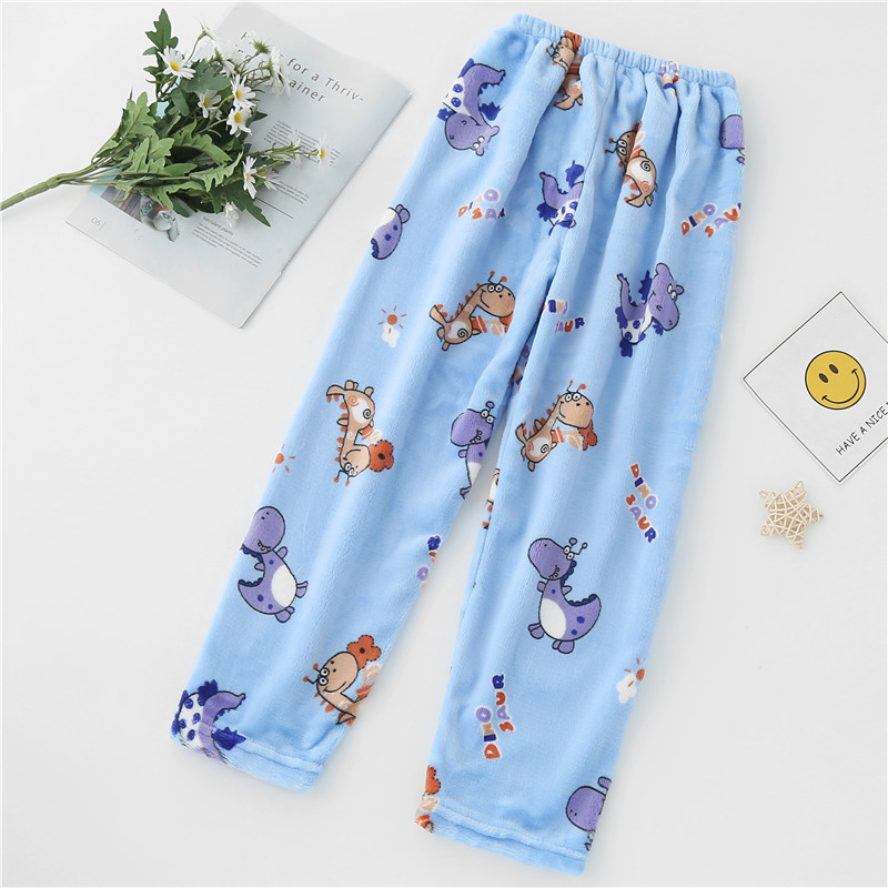 Унисекс детски панталони за домашно облекло от коралов флийс, подплатени с флис, 100% полиестер, корейски стил, зимно домашно облекло за деца на възраст 3–8 години