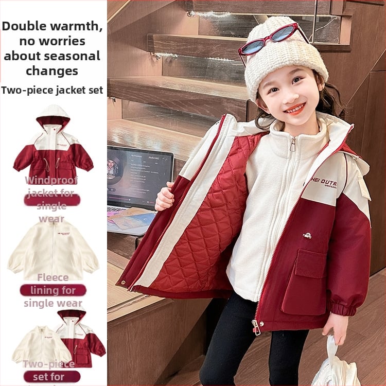 Детско яке за момичета с буквен принт, качулка и яка-стойка, цип, есен-зима 2025