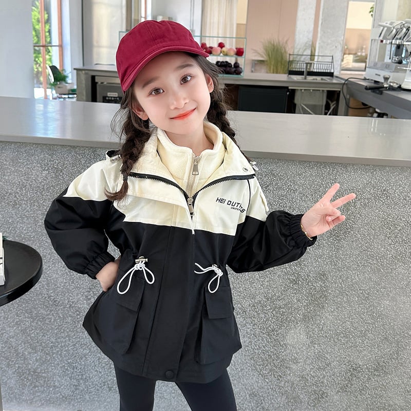 Детско яке за момичета с буквен принт, качулка и яка-стойка, цип, есен-зима 2025