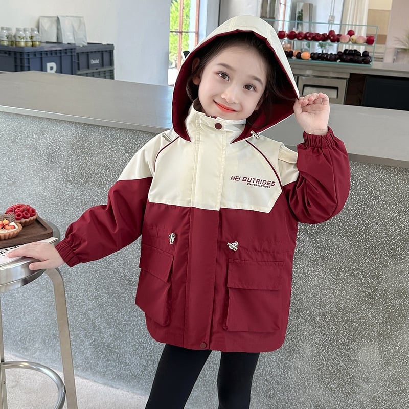 Детско яке за момичета с буквен принт, качулка и яка-стойка, цип, есен-зима 2025