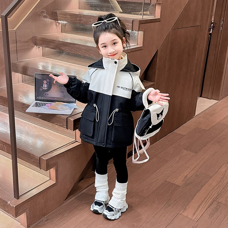 Детско яке за момичета с буквен принт, качулка и яка-стойка, цип, есен-зима 2025