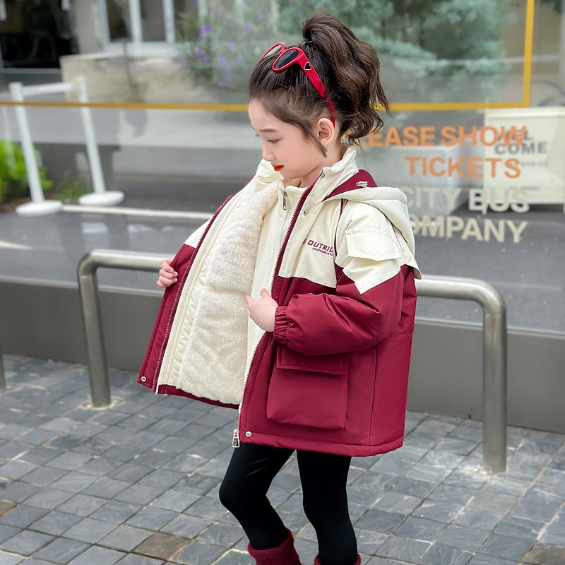 Детско яке за момичета с буквен принт, качулка и яка-стойка, цип, есен-зима 2025
