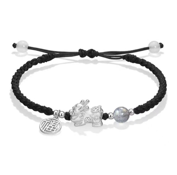 Unisex Pixiu käevõru, hõbe 999, etniline stiil, punutud disain, 2023. talv