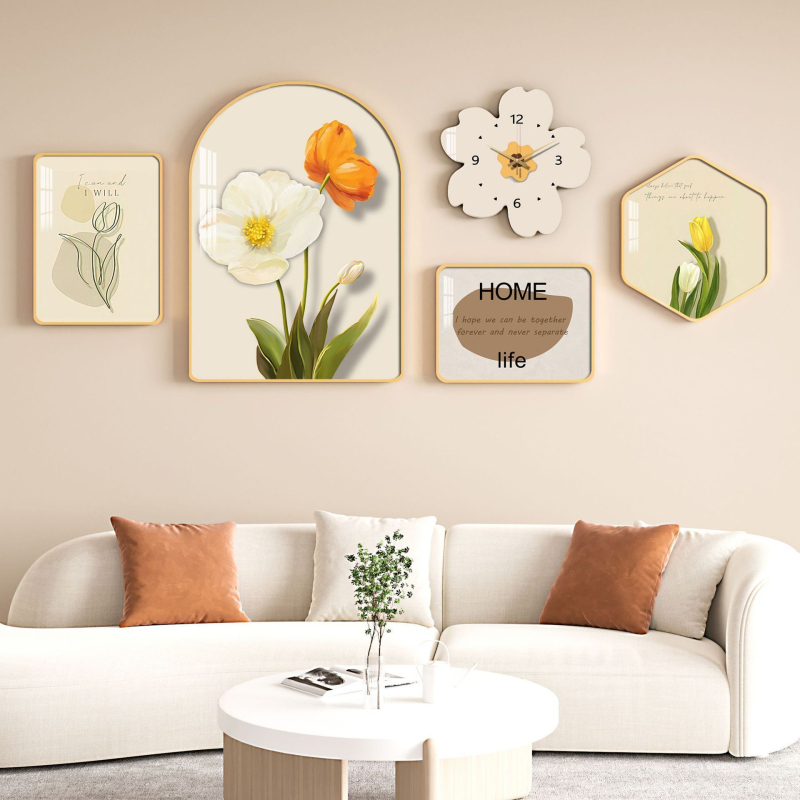 Dekoratīva pakarināma glezna ar augu un ziedu motīvu, kadra rāmis no alumīnija sakausējuma, gleznas kodols – kristāla plēve, roku zīmēta tehnika; piemērota viesistabai, guļamistabai un restorānam