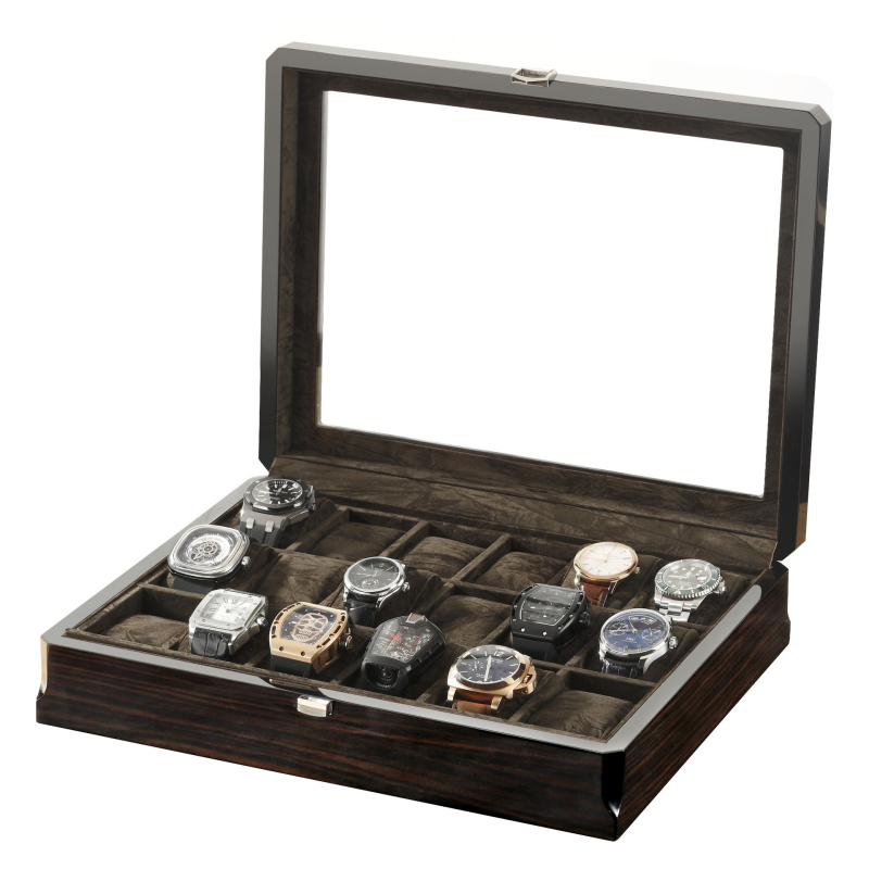 Puidust kellakarp katuseakna kaante ja lukustusega – näidiskast kelladele ja juveelidele