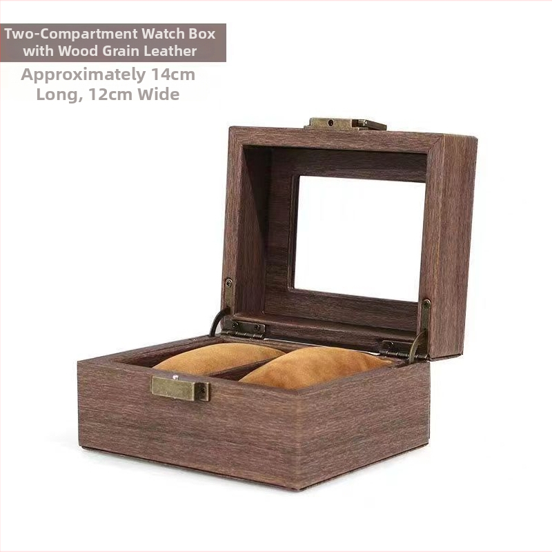 12 skyrių laikrodžių laikymo dėžutė, retro medžio rašto PU oda, die-cut technologija, medžio rašto odos modelis, papuošalų ekspozicija