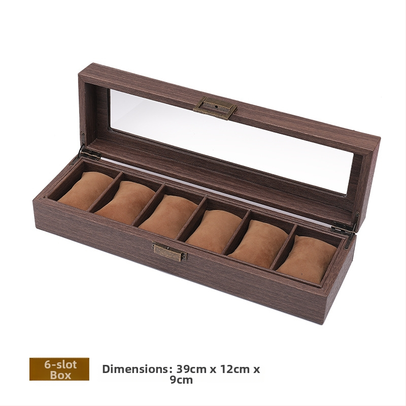 12 skyrių laikrodžių laikymo dėžutė, retro medžio rašto PU oda, die-cut technologija, medžio rašto odos modelis, papuošalų ekspozicija