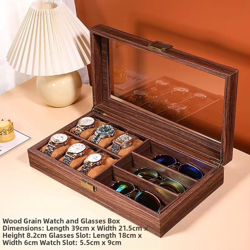 12 skyrių laikrodžių laikymo dėžutė, retro medžio rašto PU oda, die-cut technologija, medžio rašto odos modelis, papuošalų ekspozicija