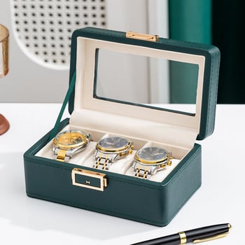 Kožna kutija za satove i nakit s uzorkom Lychee, 3, 6 ili 12 pretinaca, jednostruka ili dvostruko složena, pakiranje poput poklon kutije s poklopcem i dnom