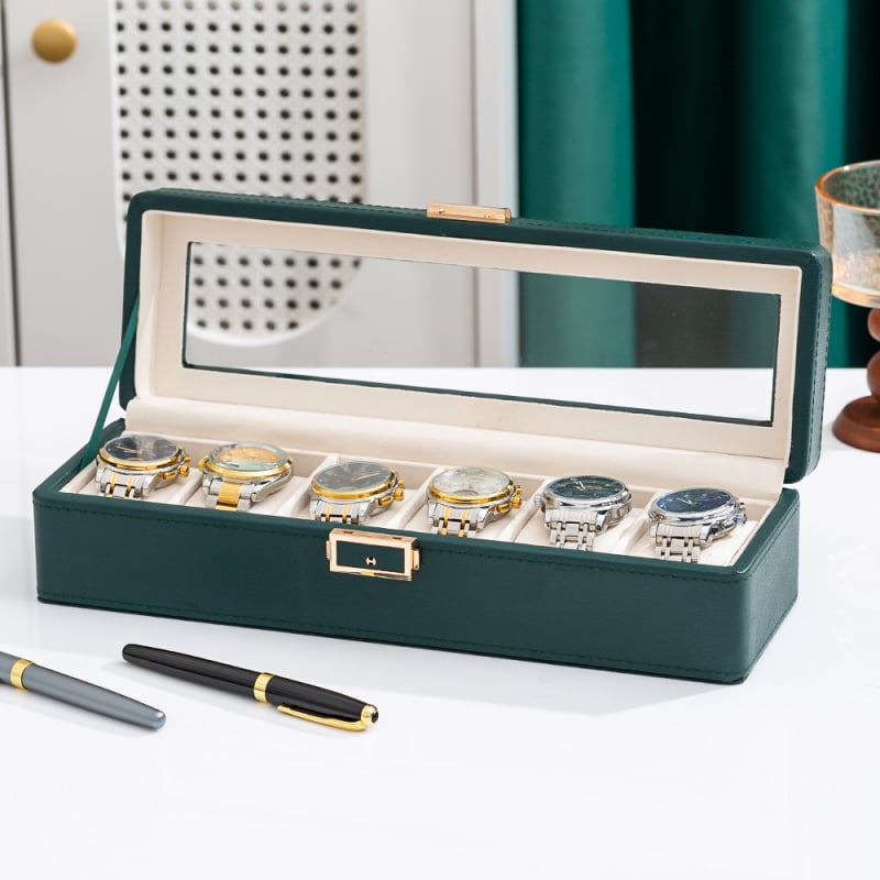 Kožna kutija za satove i nakit s uzorkom Lychee, 3, 6 ili 12 pretinaca, jednostruka ili dvostruko složena, pakiranje poput poklon kutije s poklopcem i dnom