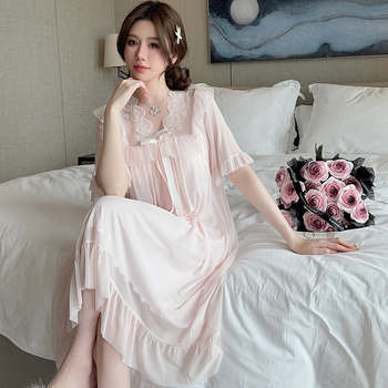 Νυχτικό από διχτυωτό ύφασμα με δαντελένιο φιόγκο, στυλ πριγκίπισσας, V-λαιμό, μανίκια 3/4