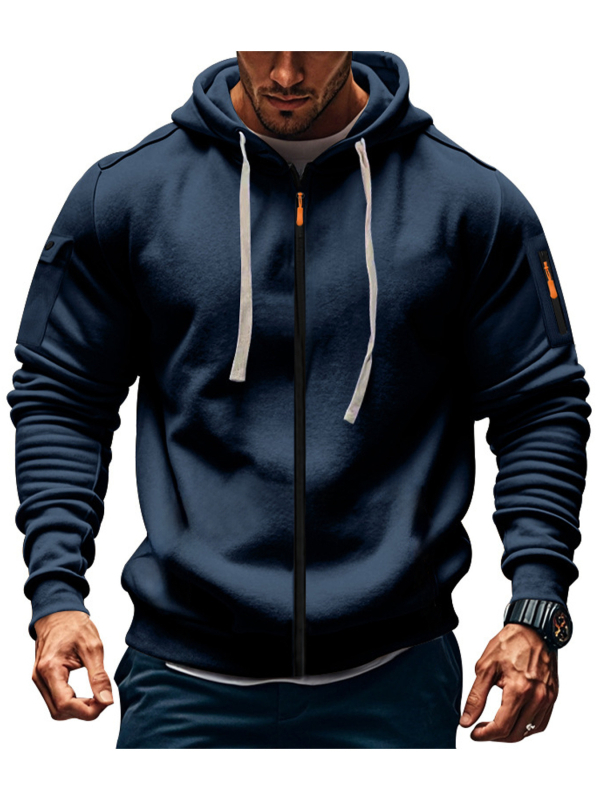 Muški kapuljačasti kardigan s cijelim zatvaračem, debeli poliester fleece, jesensko-zimski casual sportski stil