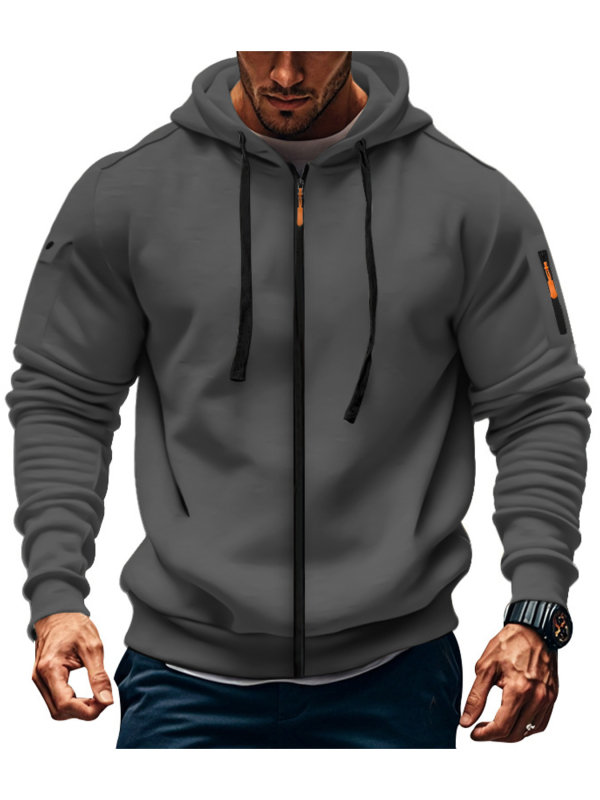 Muški kapuljačasti kardigan s cijelim zatvaračem, debeli poliester fleece, jesensko-zimski casual sportski stil