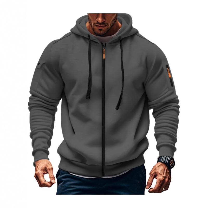 Muški kapuljačasti kardigan s cijelim zatvaračem, debeli poliester fleece, jesensko-zimski casual sportski stil