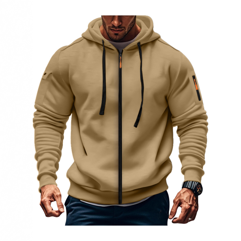 Muški kapuljačasti kardigan s cijelim zatvaračem, debeli poliester fleece, jesensko-zimski casual sportski stil