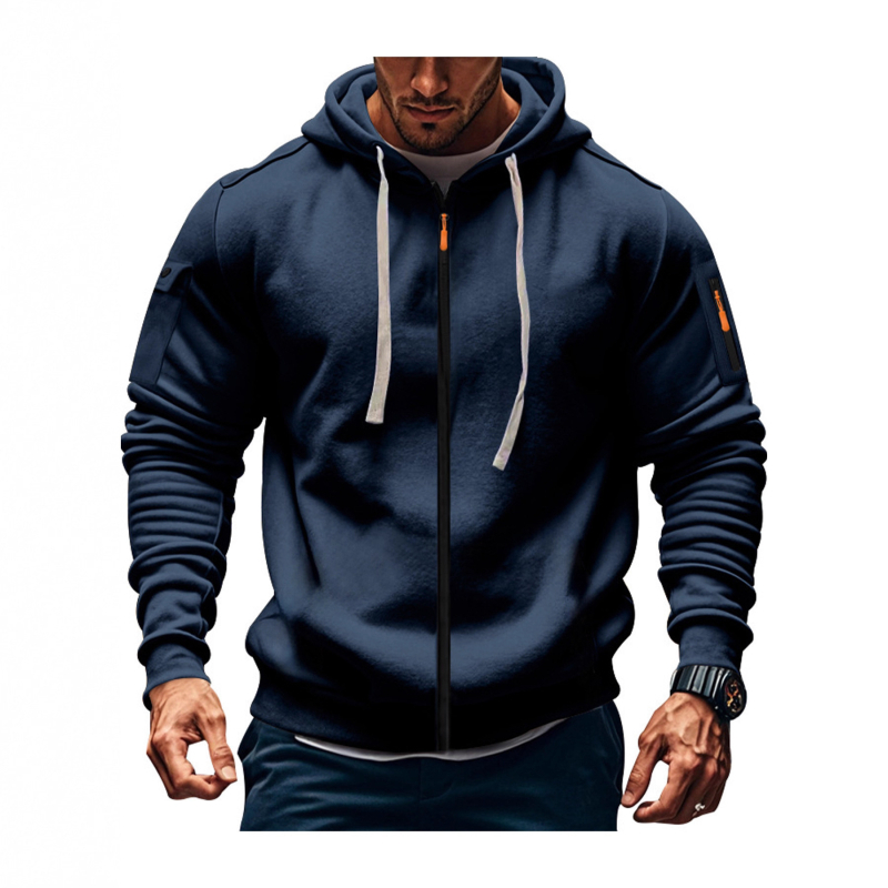 Muški kapuljačasti kardigan s cijelim zatvaračem, debeli poliester fleece, jesensko-zimski casual sportski stil