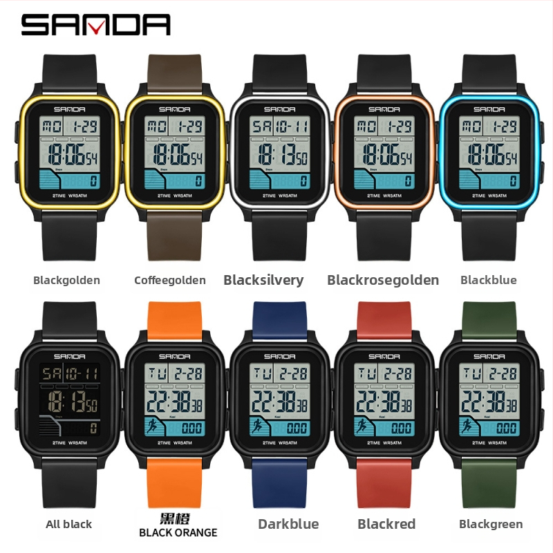 Sanda többfunkciós digitális sportóra kettős idő kijelzővel, lépésszámláló, kalóriaszámláló, két ébresztő, 50 m vízálló