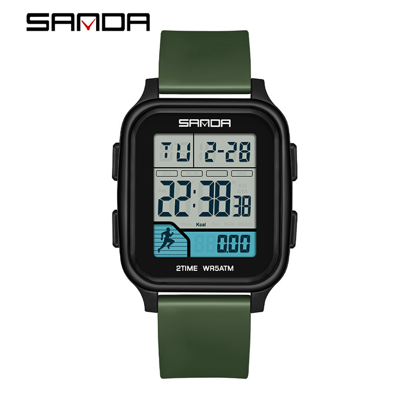 Sanda többfunkciós digitális sportóra kettős idő kijelzővel, lépésszámláló, kalóriaszámláló, két ébresztő, 50 m vízálló