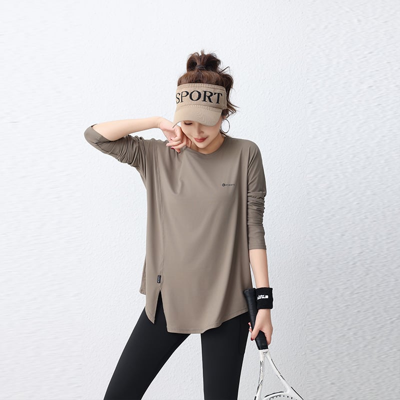 Zolandi fitnesa joga krekls ar garām piedurknēm, brīvs piegriezums, poliestera ar spandeksa audums, garums 70 cm