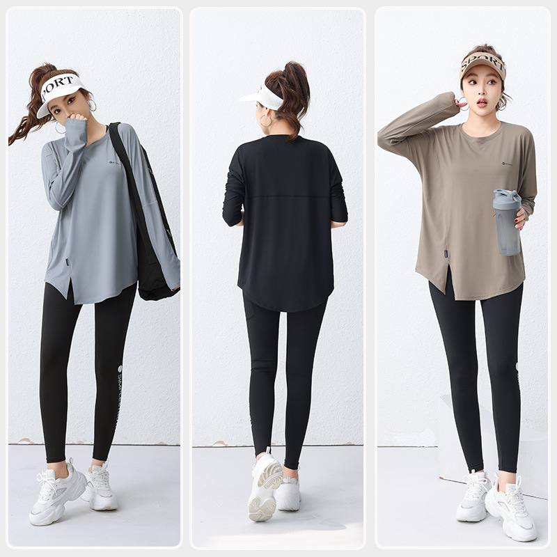 Zolandi fitnesa joga krekls ar garām piedurknēm, brīvs piegriezums, poliestera ar spandeksa audums, garums 70 cm