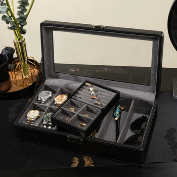 BLUETIDE Nahast kellade hoiukarp mitme sahtliga, kartonpakend, spetsifikatsioon 01