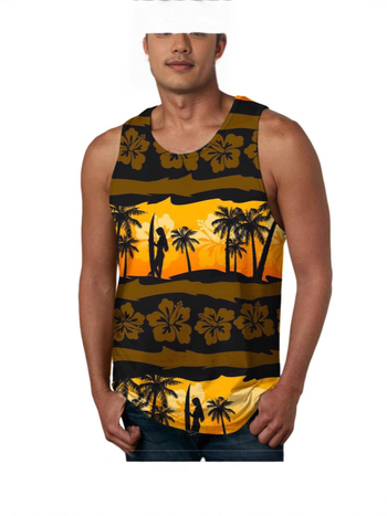 Tank top s digitalnim Hawaii otiskom, širok kroj, materijal 95% poliester (Air layer), prozračan, za plažu ljeto