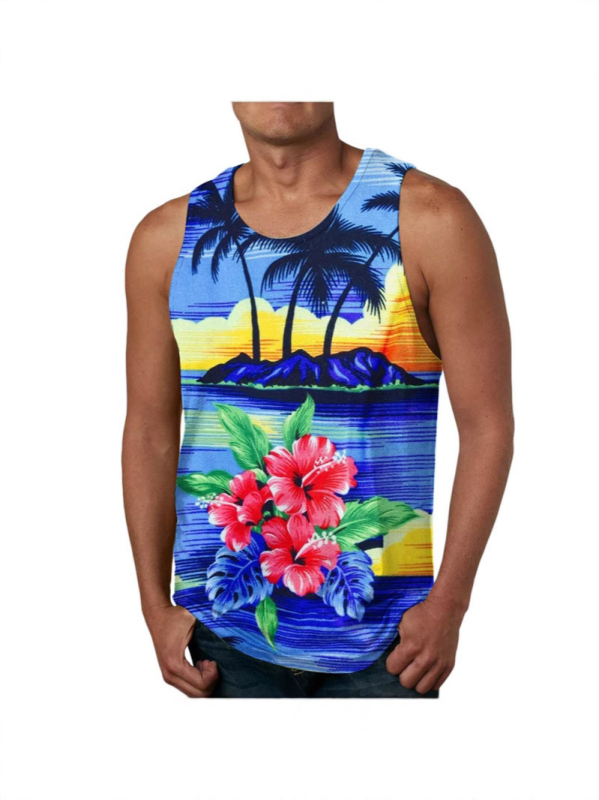 Tank top s digitalnim Hawaii otiskom, širok kroj, materijal 95% poliester (Air layer), prozračan, za plažu ljeto